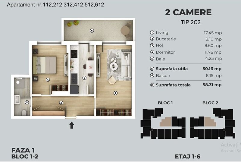 Metrou Berceni, 5 min. pe jos, 2 cam. dec., 58 mp.